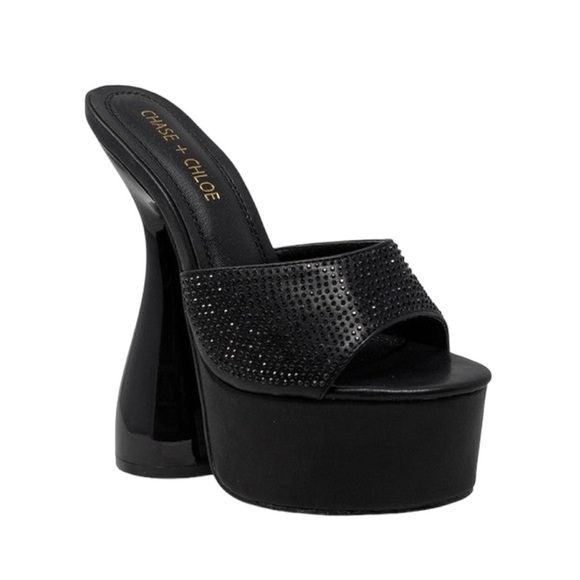 Black Embellished Sculpted Platform Mule - Picture 2 of 5